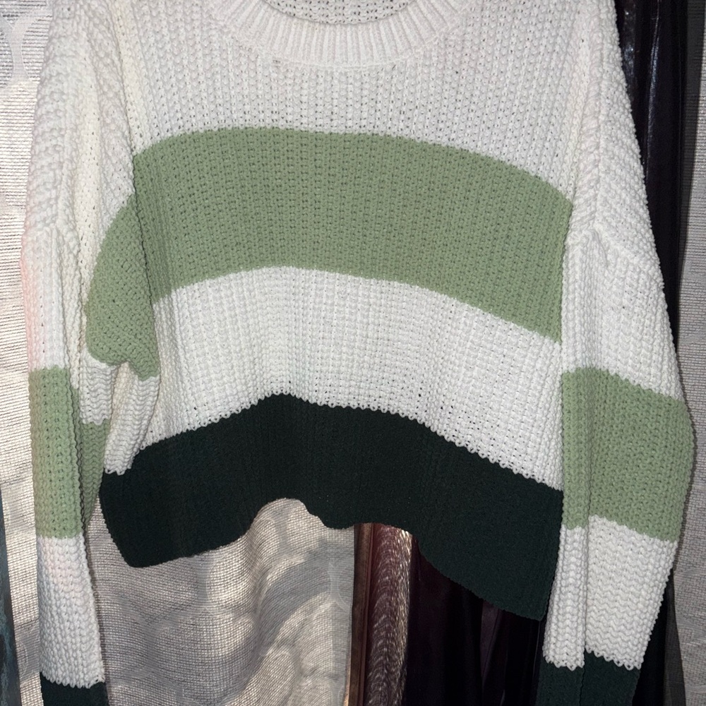 moon & madison Green and White Striped Sweater